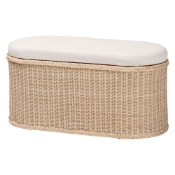 bali & pari Barid Braided Natural Rattan Storage Bench with Cushioned Lift -Top Lid - Coastal Boho Style Chest for Bedroom, Entryway, or Living Room Organization, Natural, 39" Oval Baxton Studio restaurant furniture, hotel furniture, commercial furniture, wholesale bedroom furniture, wholesale storage ottoman, classic storage ottoman